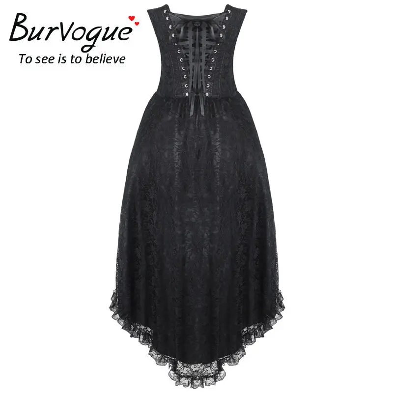 

Burvogue Steampunk Corset Dress Gothic Overbust Lace Up Vintage Bustier Top Corsets and Bustiers Black Halloween Costume