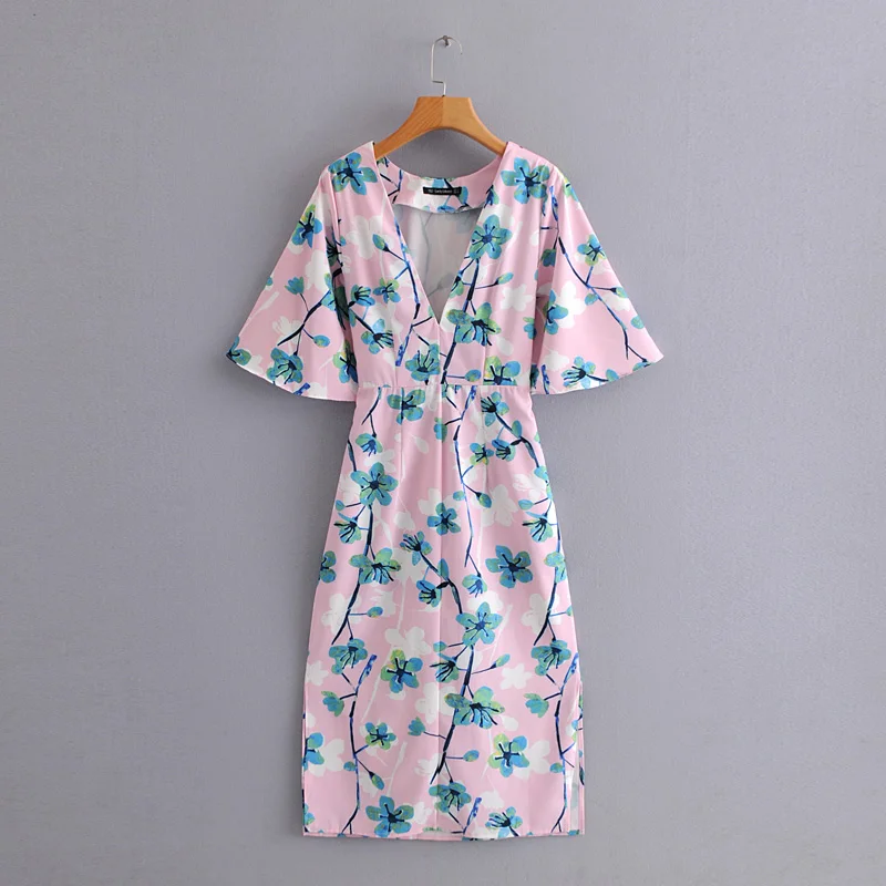 2019 женское модное платье с цветочным принтом a line vestidos бантом кимоно завязками