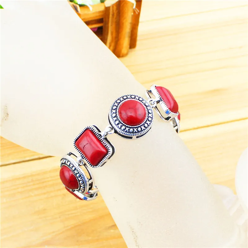 Круглый продолговатые бисера Красный камень браслет для Для женщин Винтаж