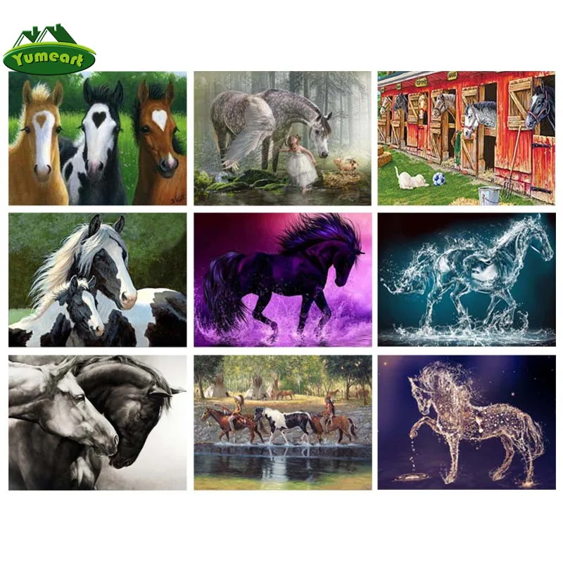 YUMEART полноразмерная Алмазная картина Три лошади вышивка крестиком мозаика