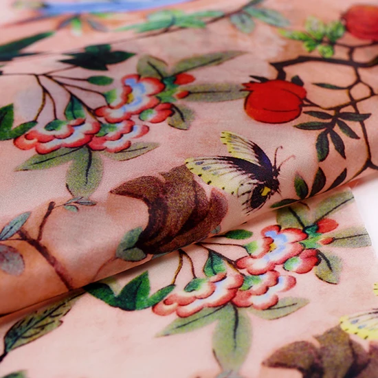 Шелковая плюшевая ткань с цифровой печатью из натуральной органзы для платья