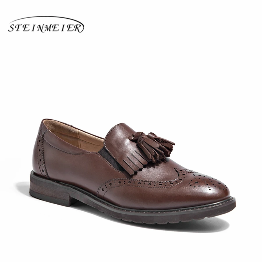 

Genuine Leather Women Flats Oxford Shoes Woman Sneakers lady brogues Vintage Casual shoes for Women Footwear 2020 black brown