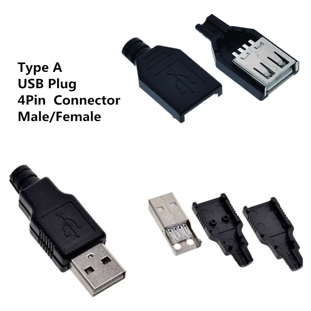 5 штук в наборе USB 2,0 Тип A входящий штекер муфтовый стыковочный USB 4 Pin разъем с черной Пластик крышка Тип-который нужно собрать своими руками Наборы