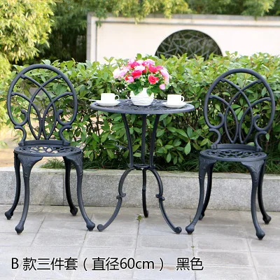 style b black Балконные Литые алюминиевые Дворовые столы и стулья для отдыха на открытом воздухе столы и стулья комбинированный садовый стул стол - Цвет: style b black