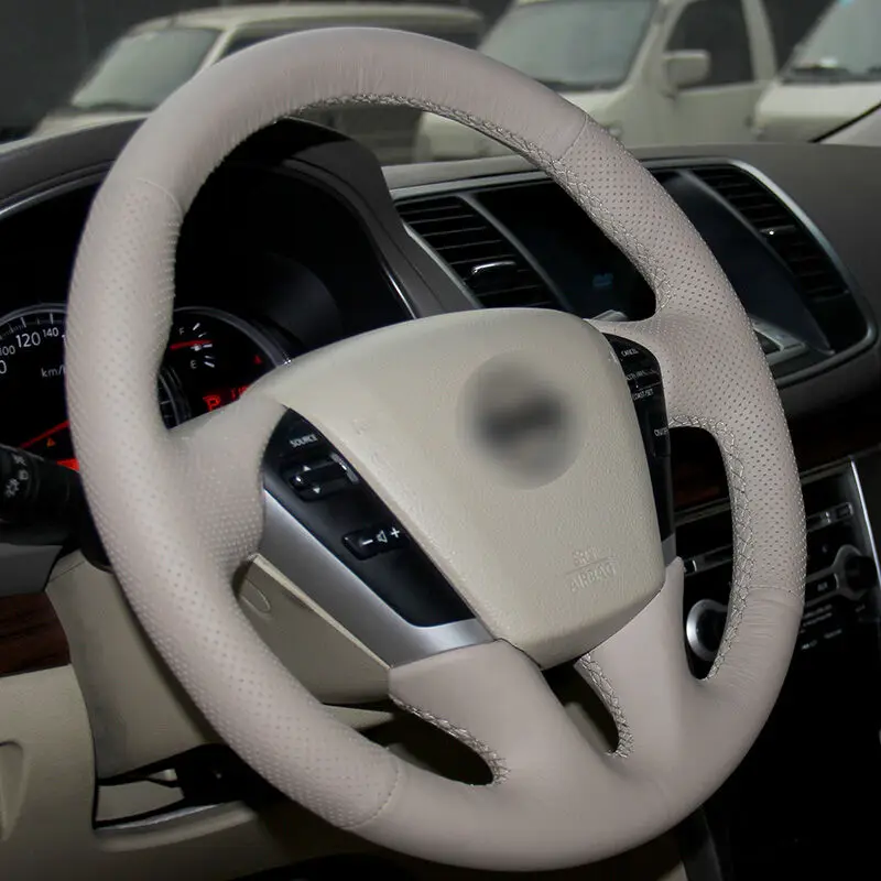 Блестящие пшеницы бежевые кожаные рука сшитый чехол рулевого колеса автомобиля