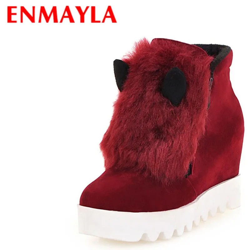 

ENMAYLA Cute Date Ladies Shoes Height Increasing Autumn Winter Ankle Boots Women Fashion Rabbit Fur Platform Boots Shoes Woman