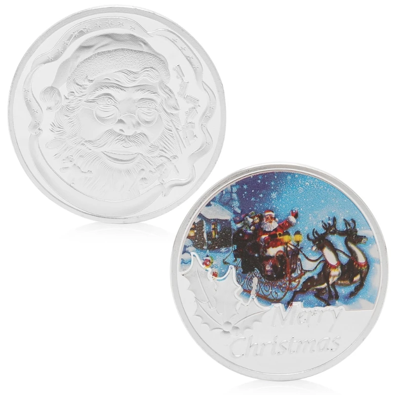 

Christmas Sled Commemorative Coins Merry Santa Claus Silver Plated Commemorative Coin Token Souvenir Art