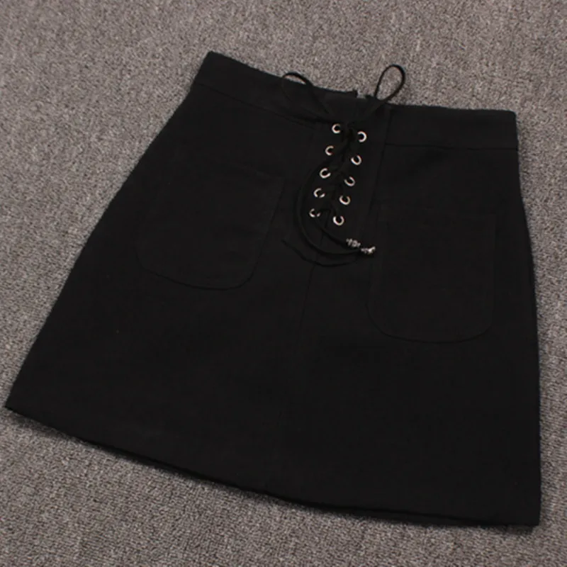 

Women Skirts Sexy Faux Suede Skirts Vintage A-Line High Waist Bodycon Button Short Mini Female Skirts LQ49