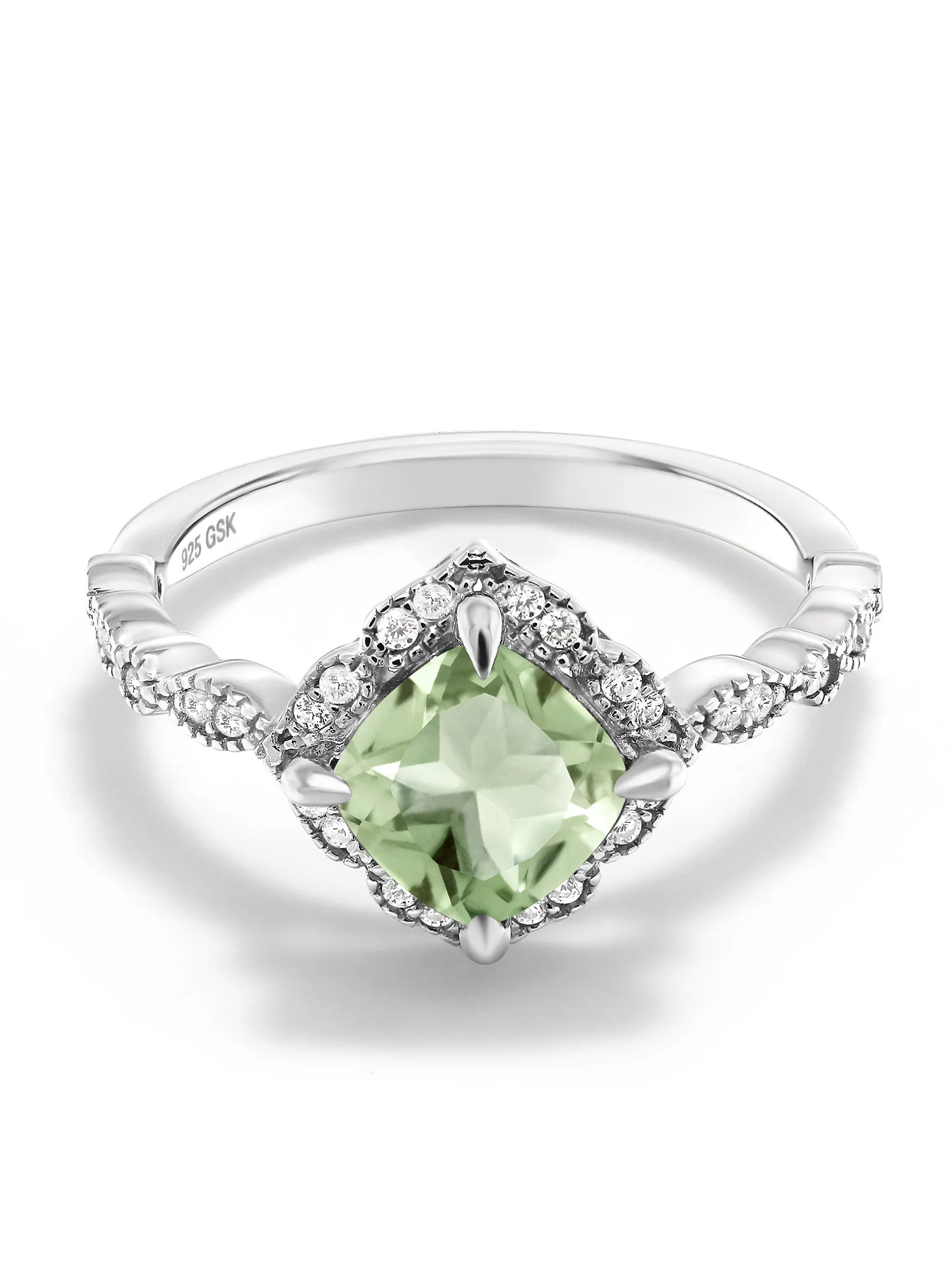 GemStoneKing 1 74 Ct подушка натуральный зеленый аметист обручальные кольца с