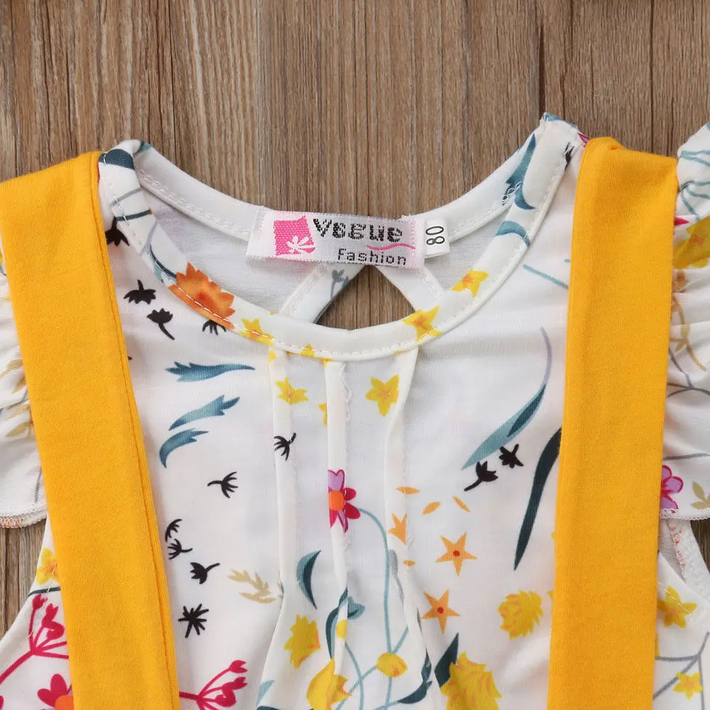 Baby Girls 3PCS Clothes Lovely Toddler Kids Girl Floral T-shirt Tops+Bib Straps Skirts Outfit Set | Детская одежда и обувь
