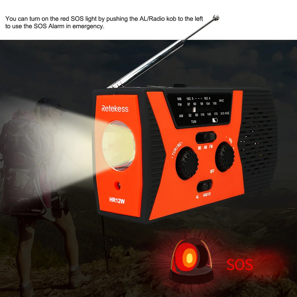 Retekess HR12W FM AM WB цифровое радио w/светодиодный светильник для чтения наружный Многополосный Радио Солнечный ручной банк питания SOS сигнализация
