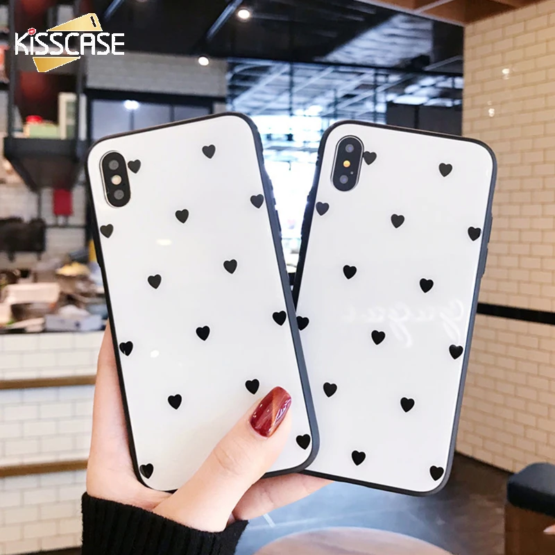KISSCASE сердце закаленное стекло чехол для iPhone X XS 6 6s 7 8 Plus милый любовь прозрачный