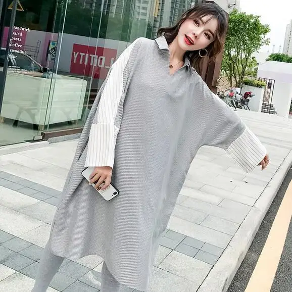 Large Size Loose Maternity Long Blouses 2018 Autumn Clothes for Pregnant Women Fall Linen Pregnancy Dress DF638 |