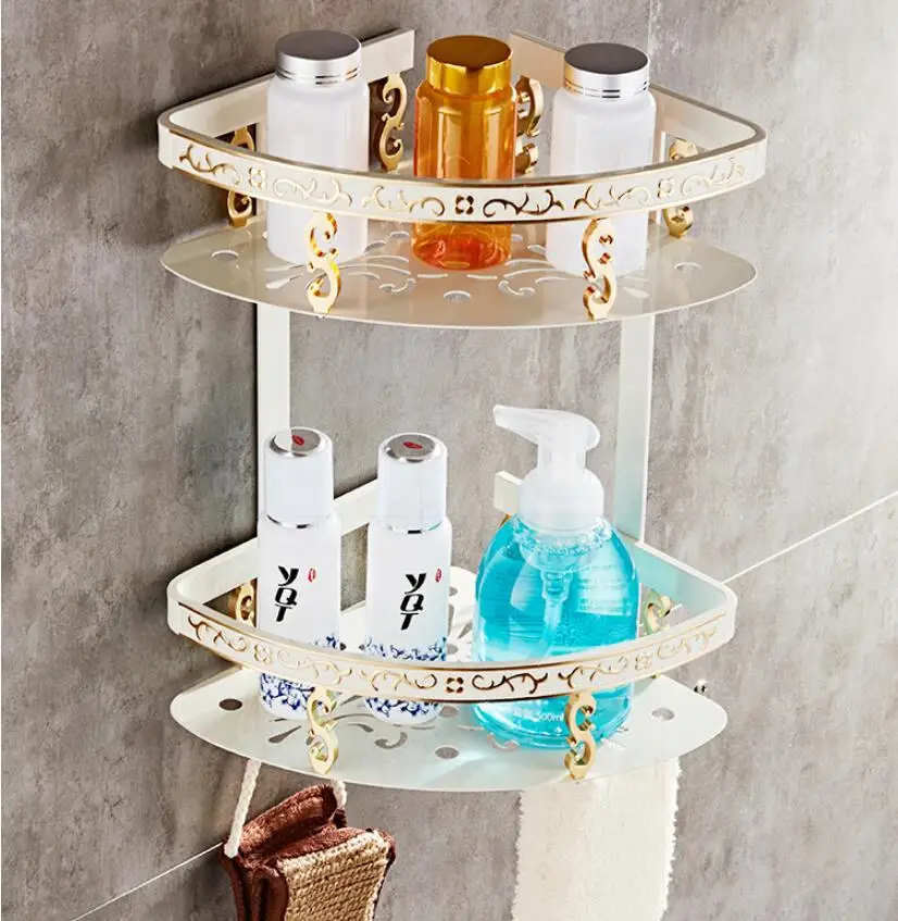 Wall Mounted Ivory and Gold Aluminum Bathroom Shelf Bath Shower corner shelf Soap Holder building material | Обустройство дома