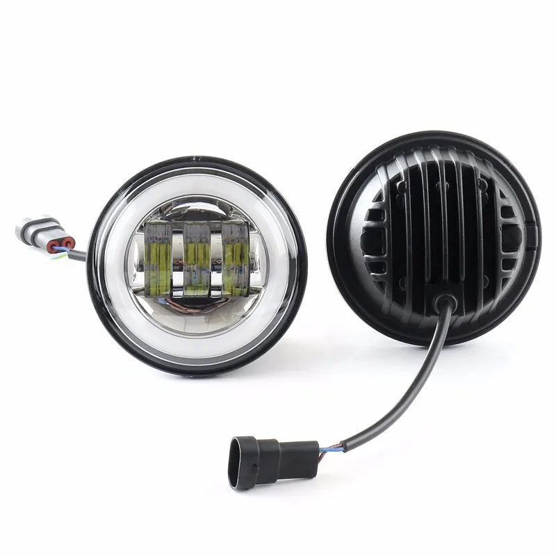 DOT 2PCS Chrome Black Motorcycle Headlight Front 4.5 Inch Passing Fog Light Universal 12V With Halo Ring Moto Driving |
