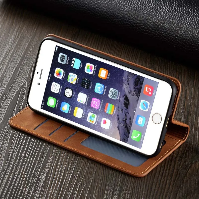 Чехол для карт iPhone 6 S Plus роскошный простой Магнитный Флип кошелек винтажная