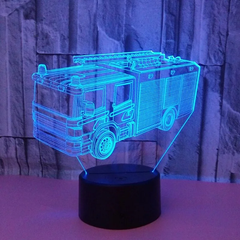 3D стерео видения светодиодный светильник с пожарной машиной ночной Светильник
