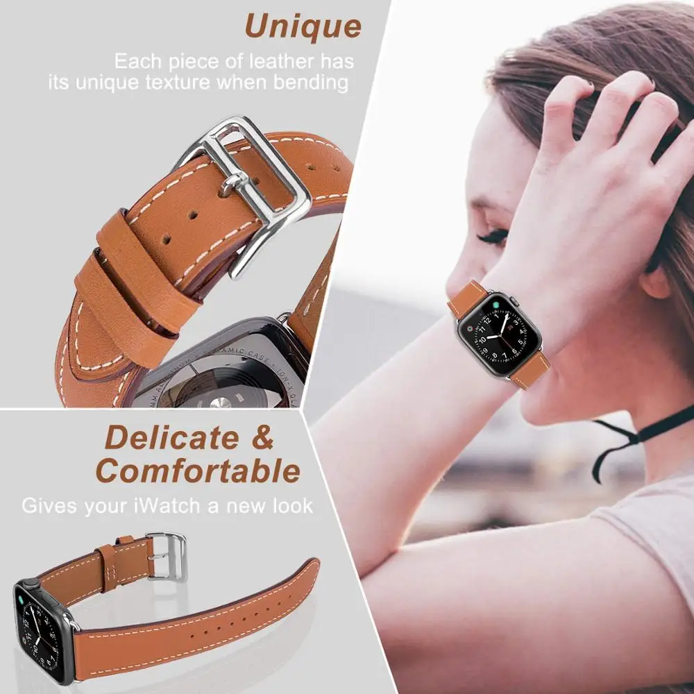 Ремешок для Apple watch band 44 мм 40 браслет из натуральной кожи iWatch 42 38 series 3 4 5 se 6|Ремешки