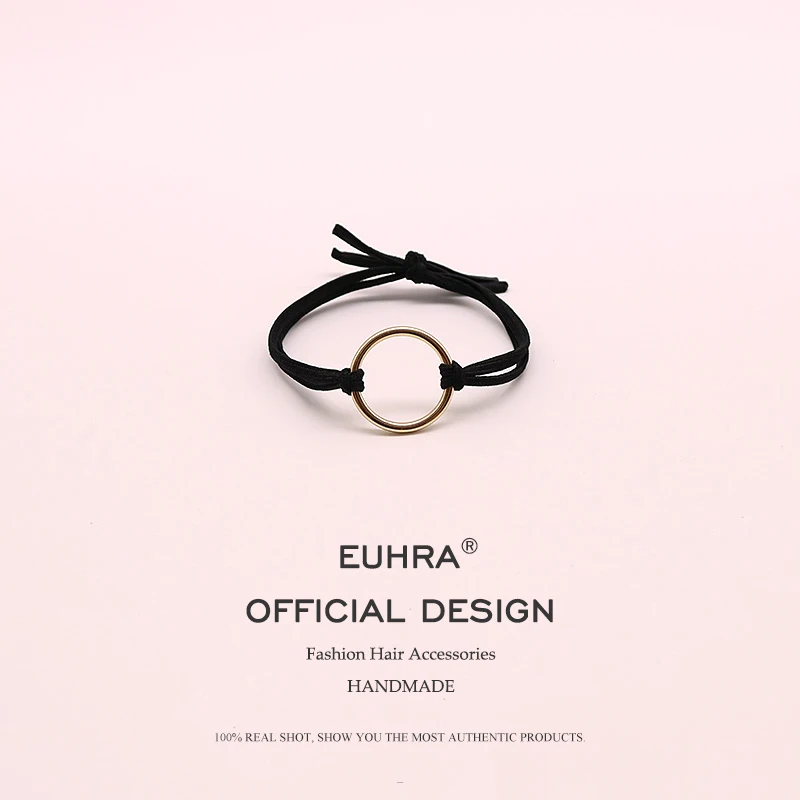 EUHRA 7 цветов, эластичные полосы обруча для волос, железное кольцо, высокая эластичность для женщин и девочек, детские модные аксессуары для волос, резинка для волос - Цвет: Black