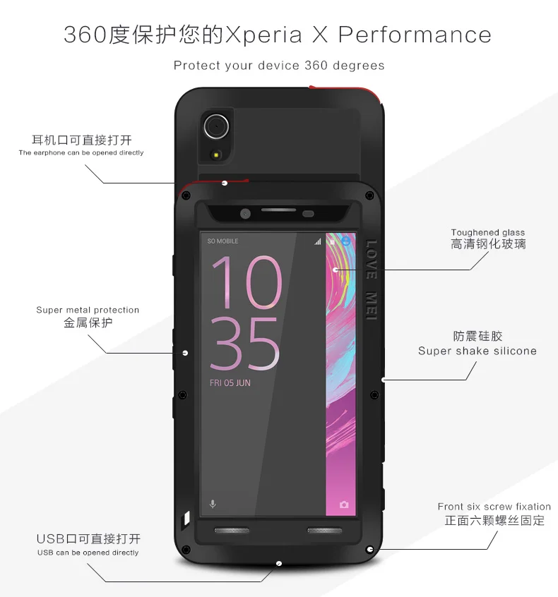 Love Mei Waterproof Case For Sony Xperia X Performance F8131 Dual Sim F8132 Shockproof Aluminum Cases Protection Phone Cover |