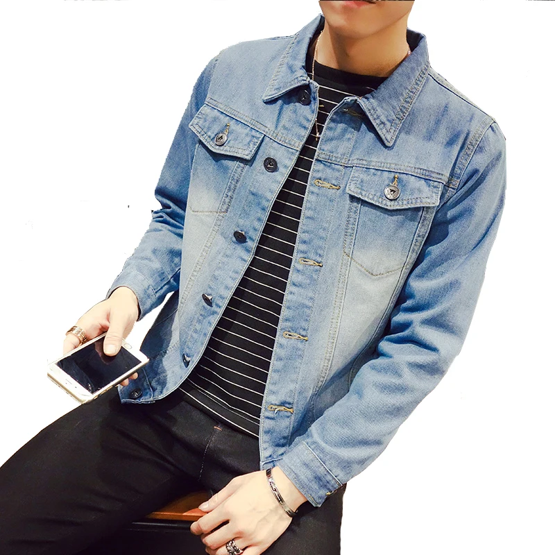 Человека Сезон весна осень Светло голубой цвет джинсовые Куртки Большие размеры