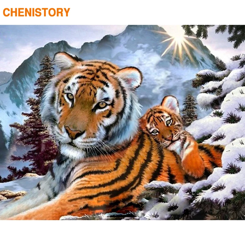 

Набор для рисования по номерам CHENISTORY, бескаркасная картина «сделай сам» с тигром, животными, современное настенное искусство, расписанный в...