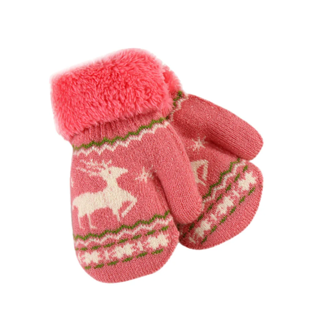 Watermelon red Зимняя теплая одежда для малышей; детские перчатки; варежки; Рождественский милый олень; Утепленные зимние теплые перчатки для маленьких девочек и мальчиков - Цвет: Watermelon red