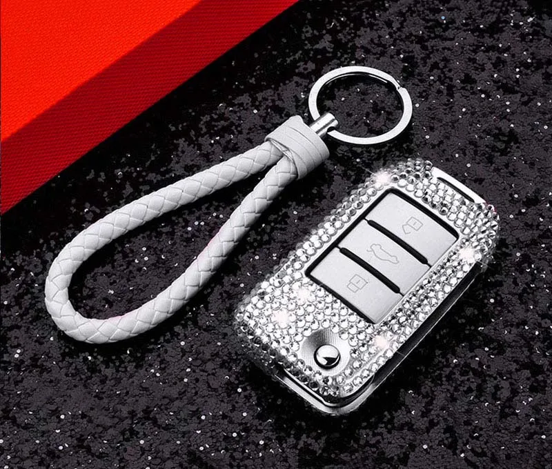 White Автомобильный чехол для ключей складной чехол для ключей роскошный сверкающий бриллиант кристалл для ROEWE RX5 для MG ZS 3 кнопки - Название цвета: White