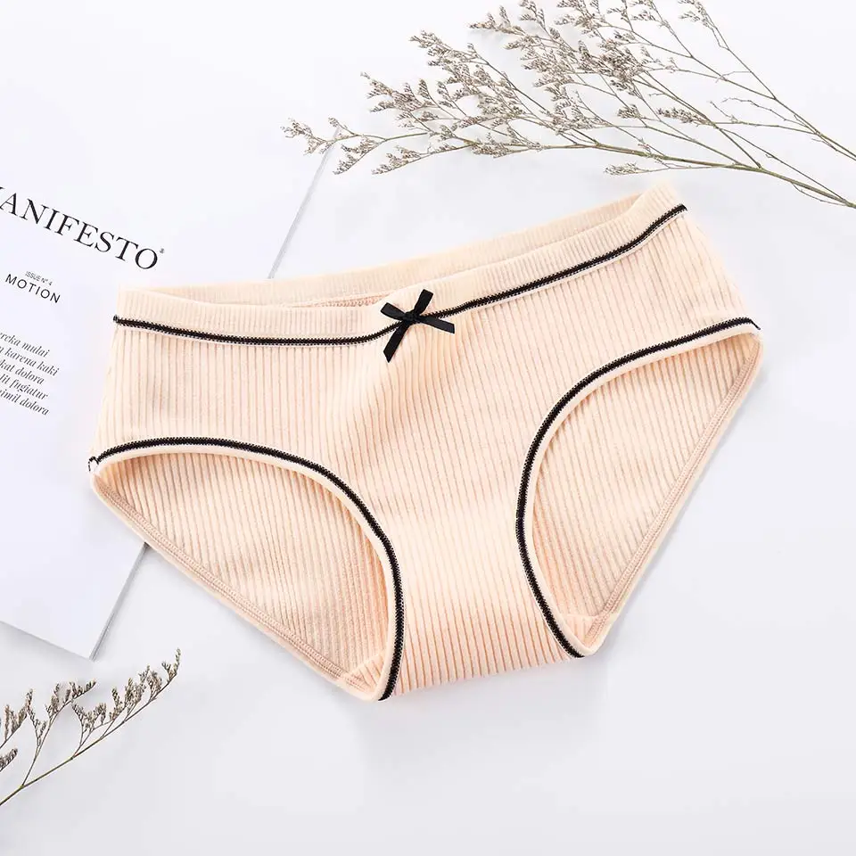 Khaki panties Женское Бесшовное нижнее белье, сексуальные хлопковые мягкие воздухопроницаемые трусики, трусы для девочек, M-XL, одноцветные, со средней посадкой, с бантом, нижнее белье, высокое качество - Цвет: Khaki panties