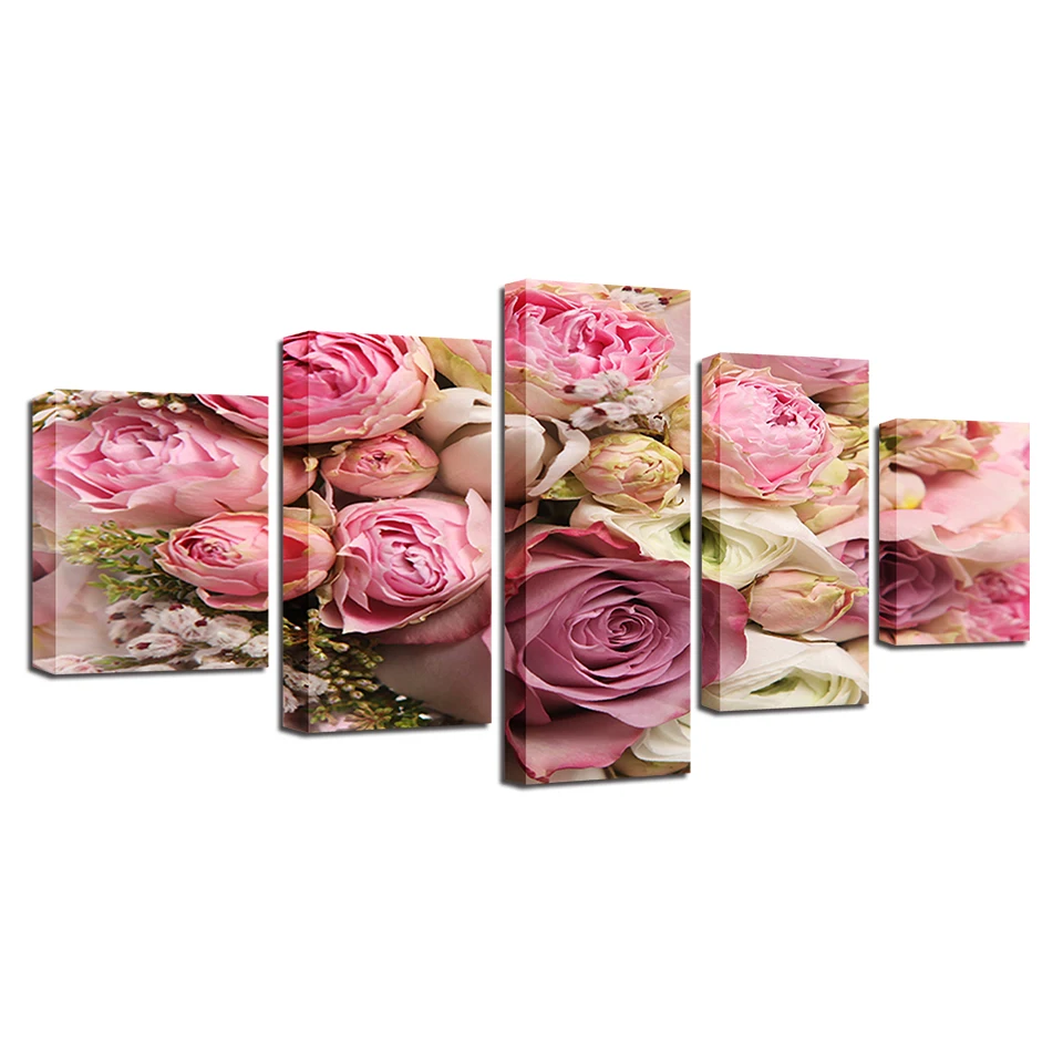Фотографии Современный HD печать 5 шт. красивый розовый белый цветок розы