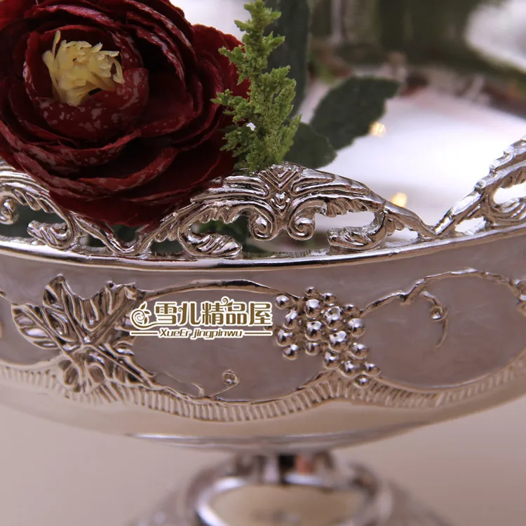 Европейский цинковый сплав серебряная резьба цветочный диск чаша для фруктов