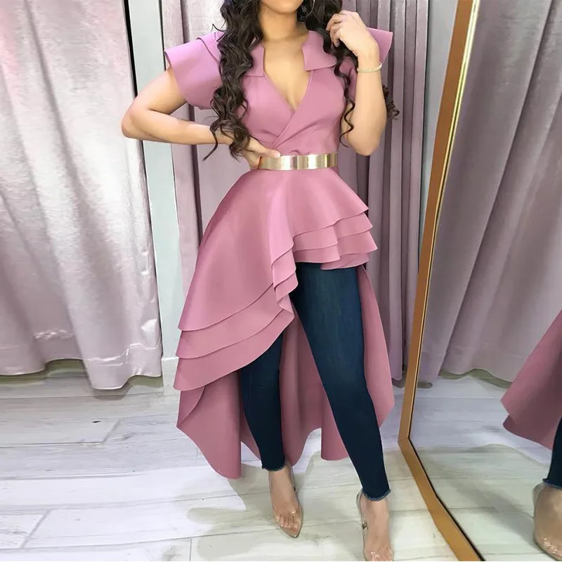 Женская Асимметричная блузка с v образным вырезом асимметричная Блузка оборками