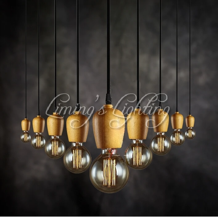Современные древесины дуба подвесные светильники Винтаж шнур подвесной висячий