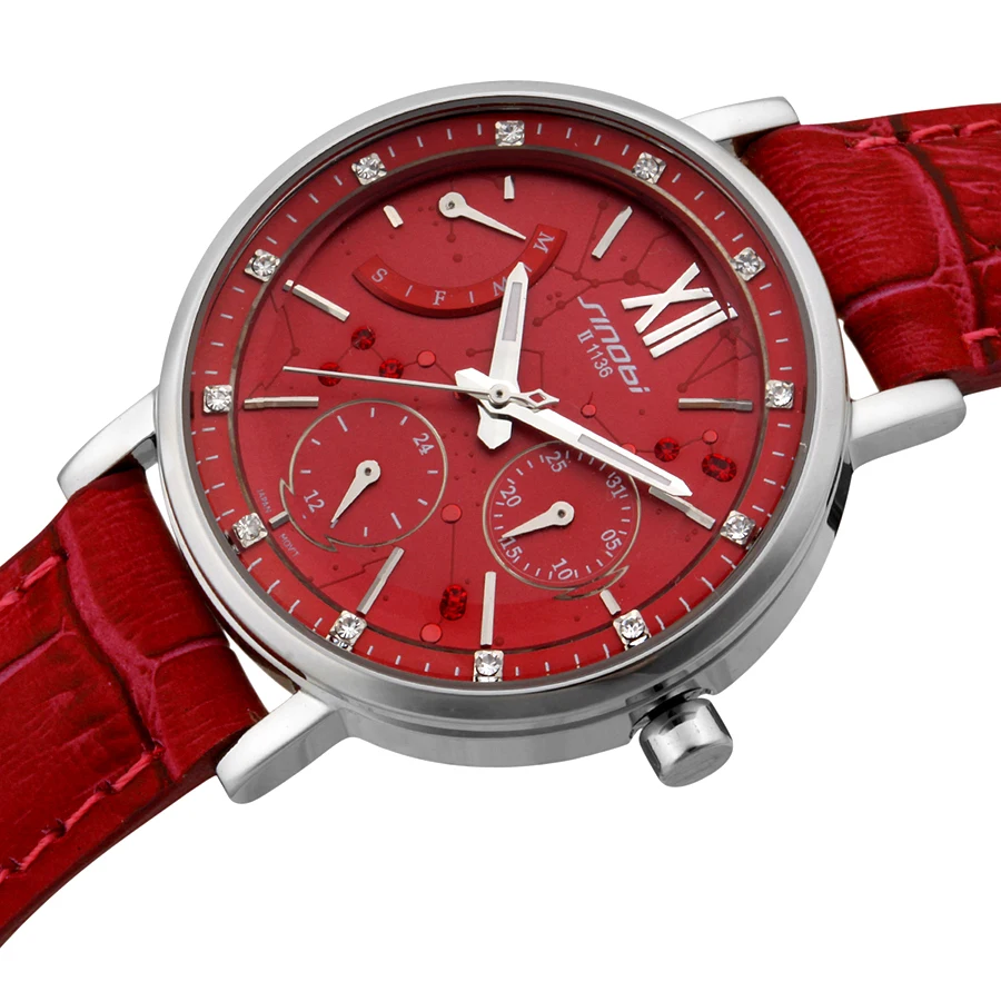 Sinobi Wathes женщины красный кожаный ремешок роскошные женские часы Rattrapante открытый