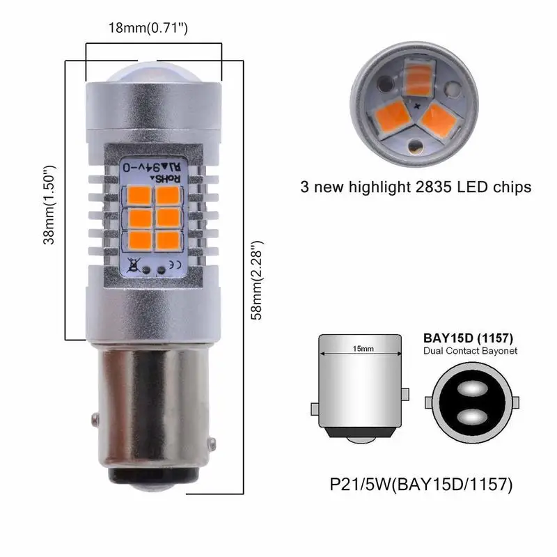 1156 LED фонасветильник светло желтый BAY15D 1016 1034 яркий 2835 чипсет 21 SMD светодиодный (2