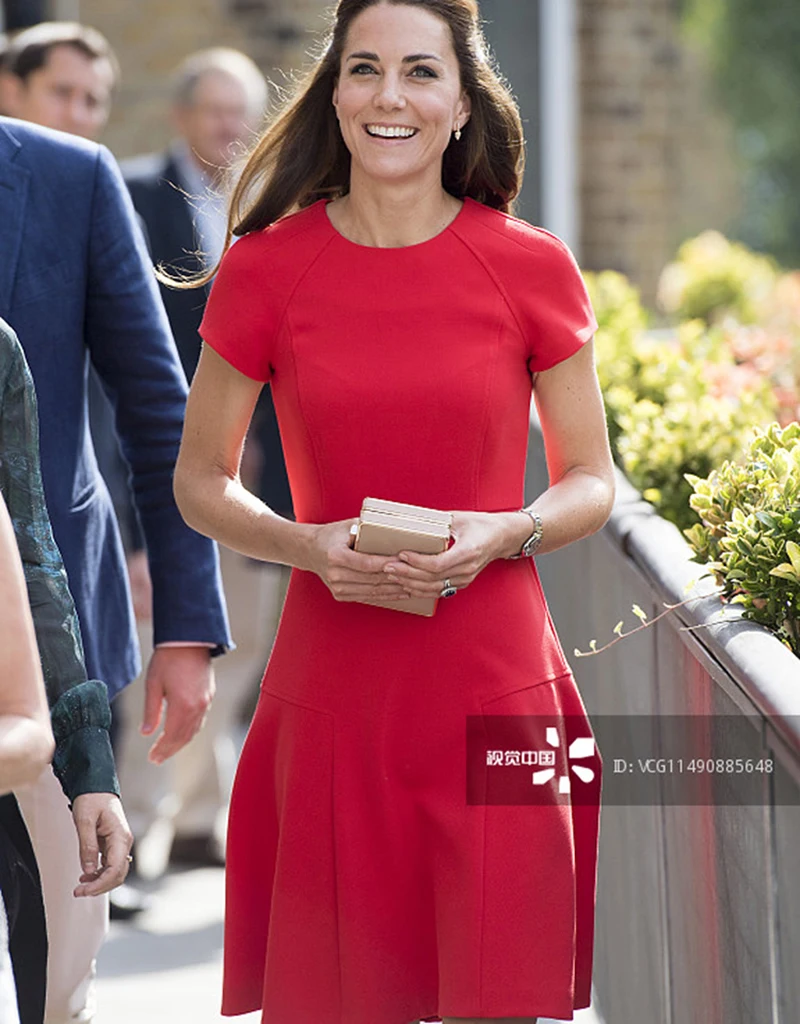 Kate Middleton Princess женское платье новые красные однотонные платья с коротким рукавом и круглым вырезом E6666
