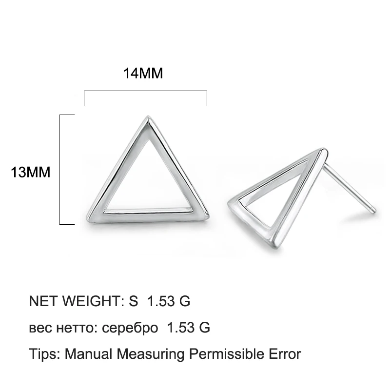 ROCKART Real 925 Sterling Silver Large Triangle Stud Earrings Hyperbole OL Style For Business Women Anniversary Present Popular | Украшения