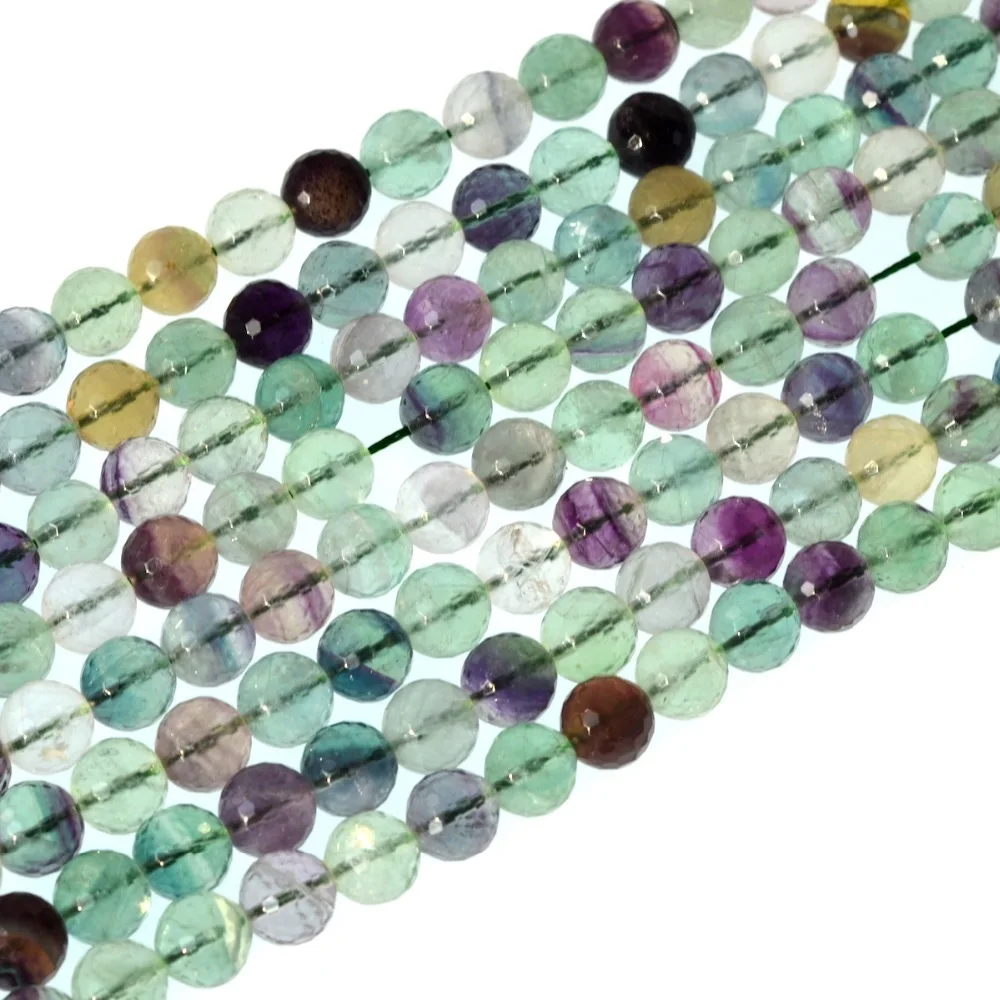 

10mm Natral Stone Cut Round Faceted Rainbow Fluorites Beads