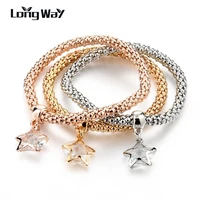 longway 3 pcsset christmas gifts romantic gold color crystal star charm bracelet bangle bracelets for women jewelry sbr160346