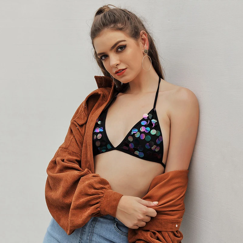 JYSS летний укороченный топ женские топы с разноцветными блестками в горошек новые