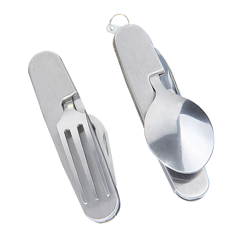 Портативная столовая посуда 4 в 1 из нержавеющей стали для кемпинга и пикника с