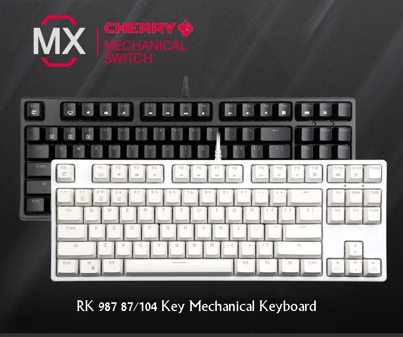 Новая RK 987 87 ключ/104 ключ USB Проводная эргономичная Механическая игровая клавиатура RK, вишневая ось белая подсветка клавиатура для ноутбука ПК
