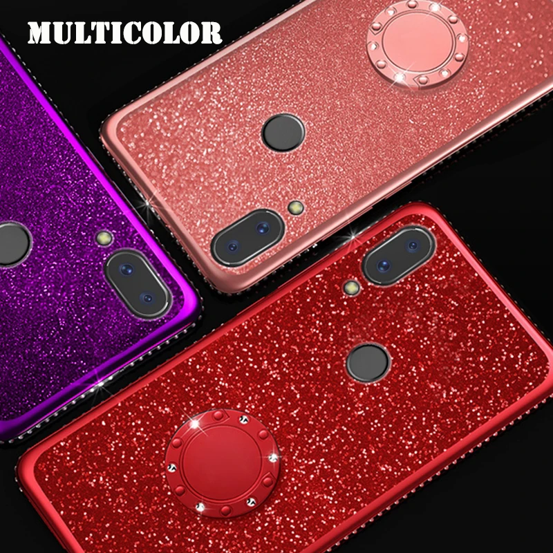 Ultra Thin Soft TPU Case For Huawei Honor 7C RU 3D Bling Plating Clear Cover 10 Lite 360 Magnetic Holder Ring Stand |