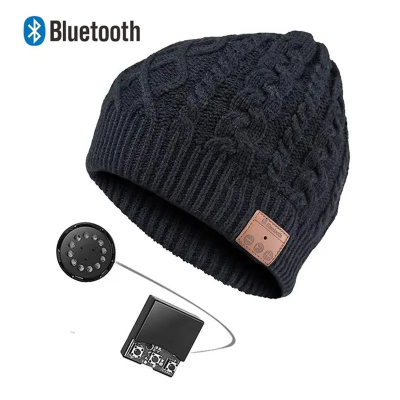 BT-Hat-BlackFlower Беспроводные Bluetooth наушники, гарнитура, наушники, умная музыкальная шапка, теплые шапочки, зимняя шапка с микрофоном, лучший рождественский подарок - Цвет: BT-Hat-BlackFlower
