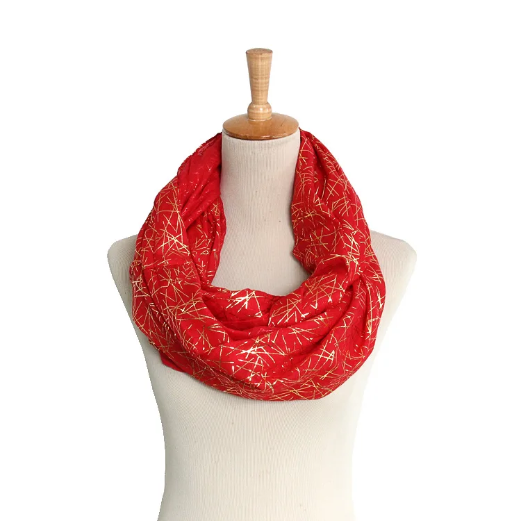 Новые модные хлопковые полосатые шарфы Bronzing Circle Loop Женский бесконечный шарф