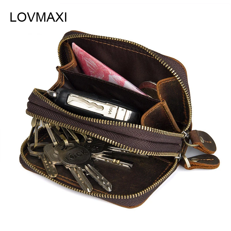 LOVMAXI crazy horse кожаные мужские кошельки для ключей кофе Автомобильный держатель