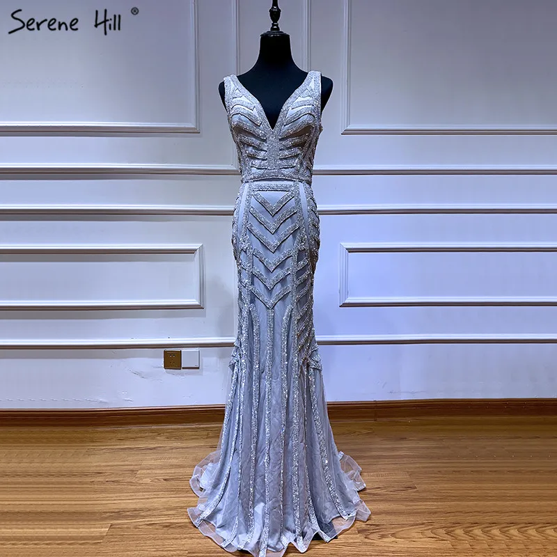 Дубай роскошный серый v-образным вырезом сексуальное вечернее платье 2021 полный