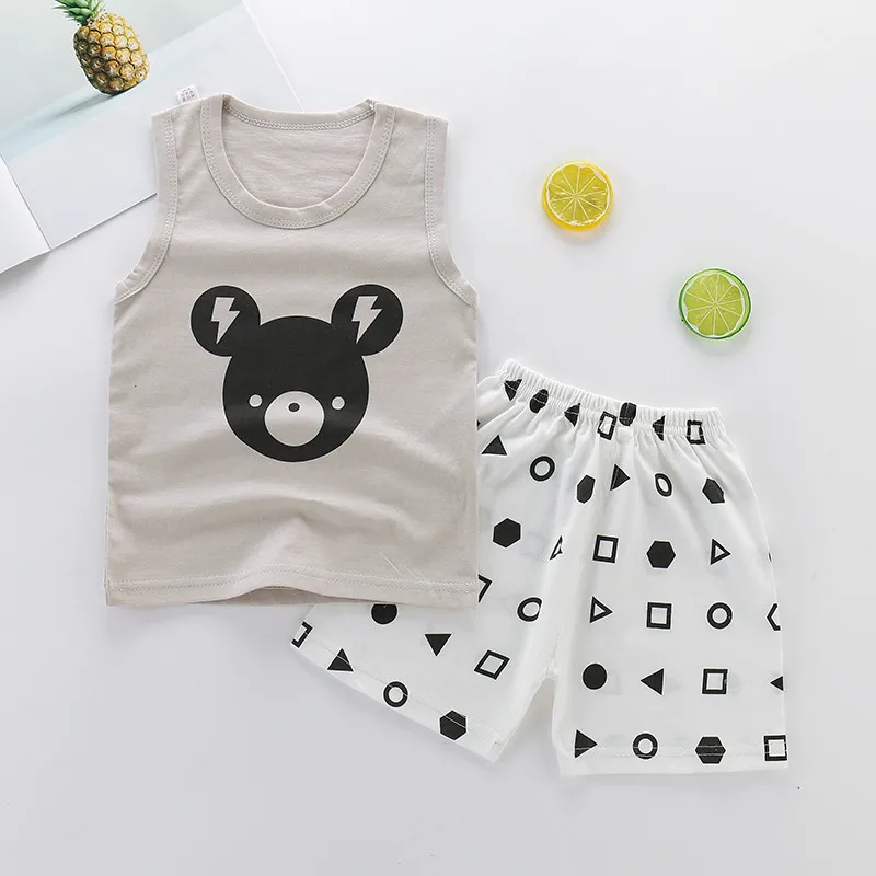 Children Cartoon Sleeveless Vest + Shorts 2pce Set Baby Girls Cotton Yellow Duck colthes Kids Boys Casual Outdoor Clothing sets | Детская