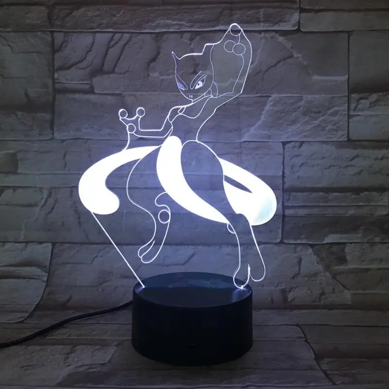 Мультфильм Mewtwo 3D лампа покемон игры фигурки Иллюзия ночной Светильник СВЕТОДИОДНЫЙ многоцветный детский подарок Детские Игрушки Гаджеты стол