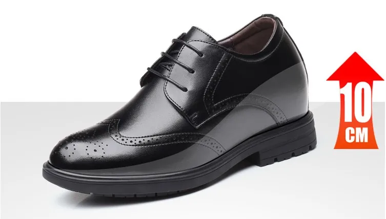 Мужские модельные туфли визуально увеличивающие рост на каблуке 10 см Черные из